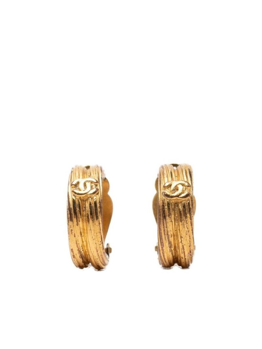 Chanel CC Logo Vintage Hoop Earrings 93P Gold Plated